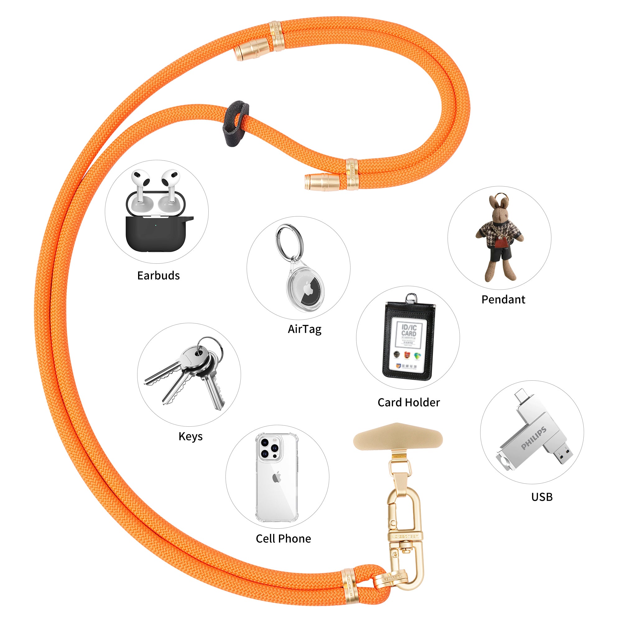 LEEU DESIGN 120cm Smartphone Shoulder Strap with Metal Tether Tab, Adjustable Cell Phone Polyester Lanyard