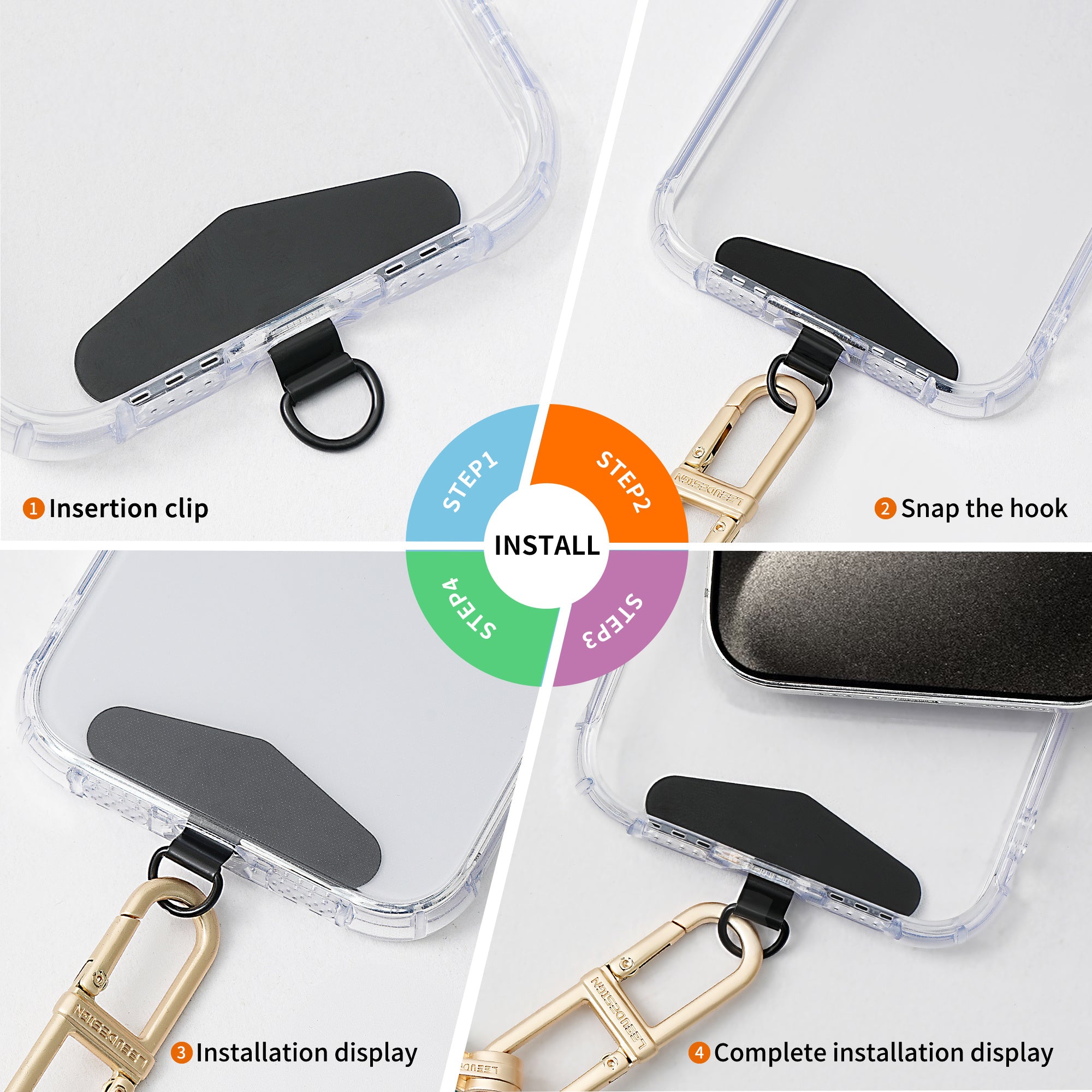 D-Ring Phone Tether Tab Universal Metal Patch Pad for Phone Lanyard Strap