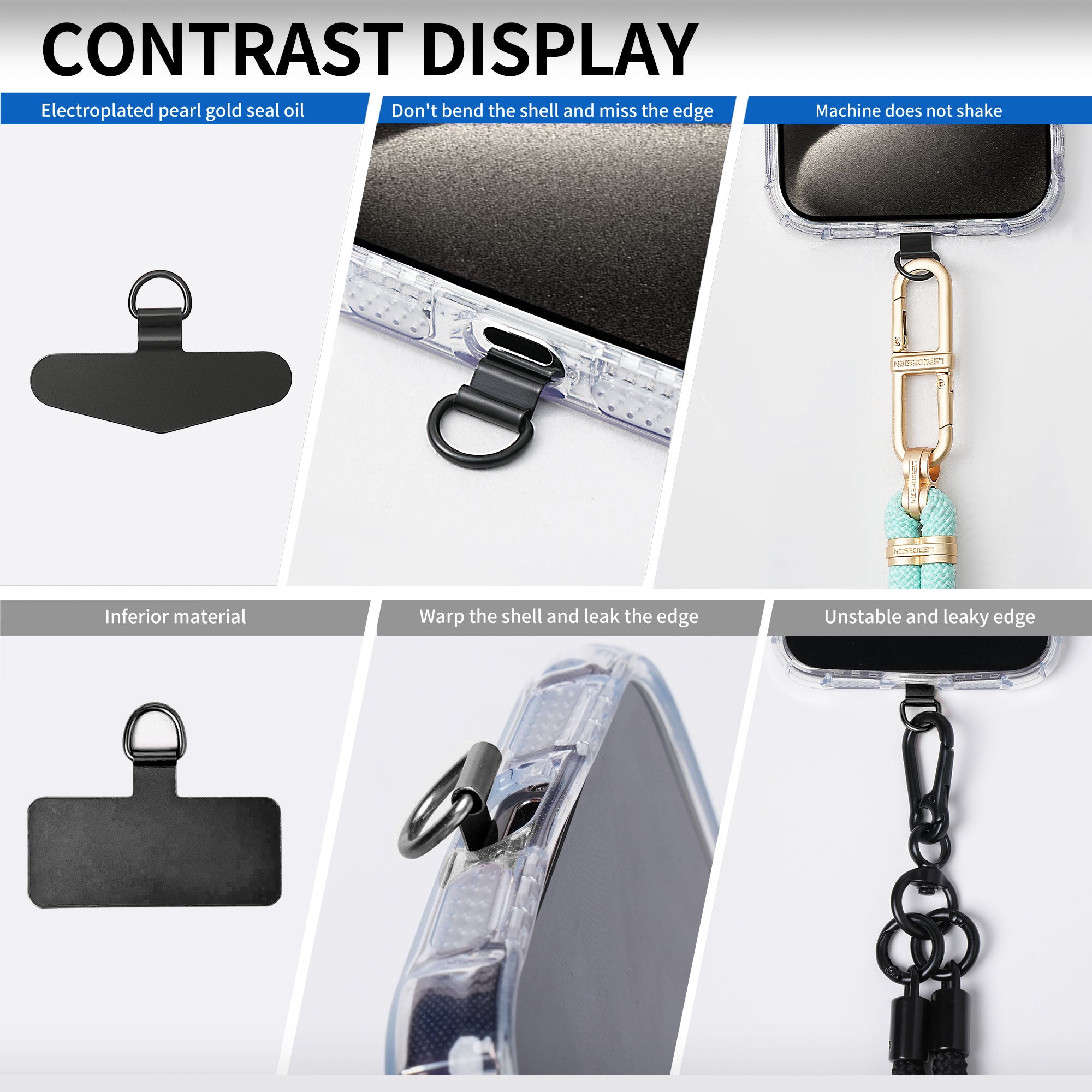 D-Ring Phone Tether Tab Universal Metal Patch Pad for Phone Lanyard Strap