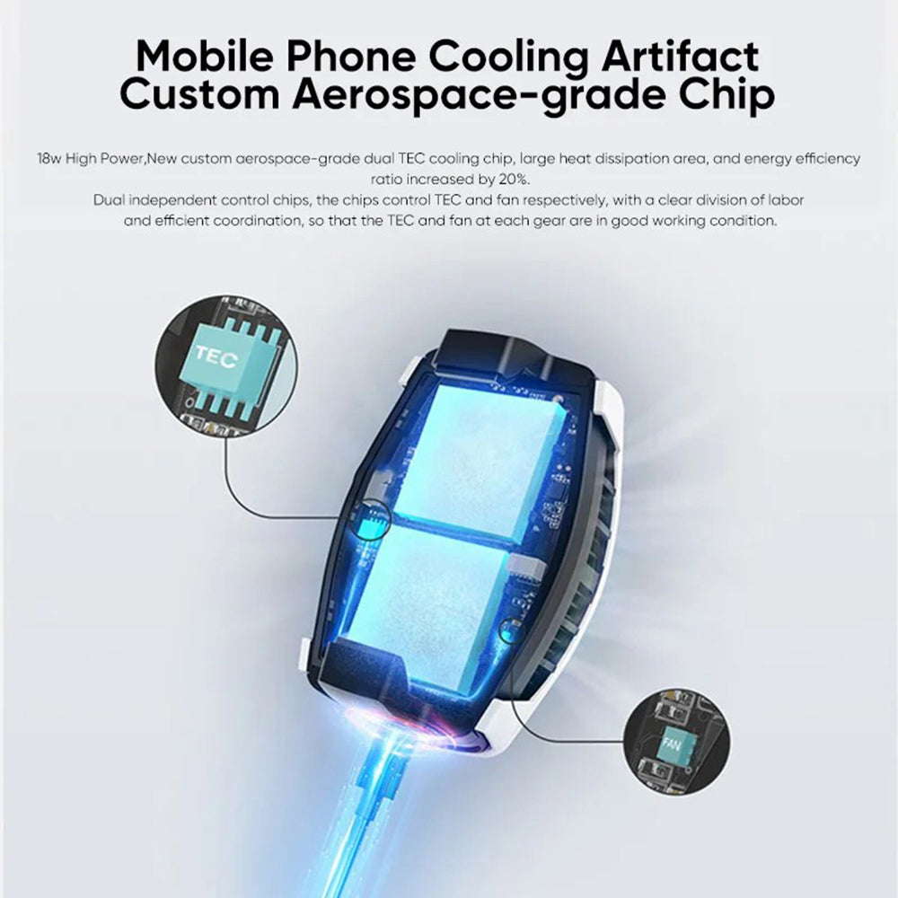 ONEPLUS PCV02 18W Phone Cooler for 70-82mm Width Phone PC+Aluminum Alloy+Silicone Cellphone Radiator