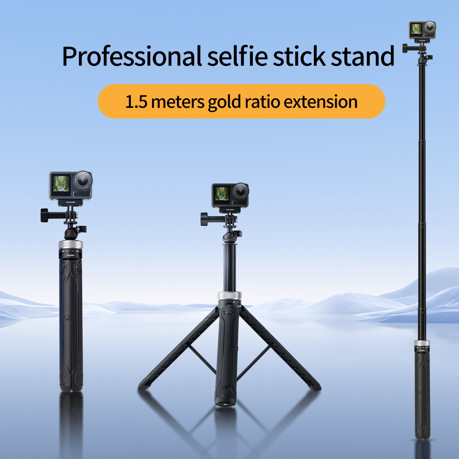 TELESIN S1-TSS-01 Selfie Stick Tripod Ball Joint Extension Pole Monopod Handle Grip for GoPro Action Camera