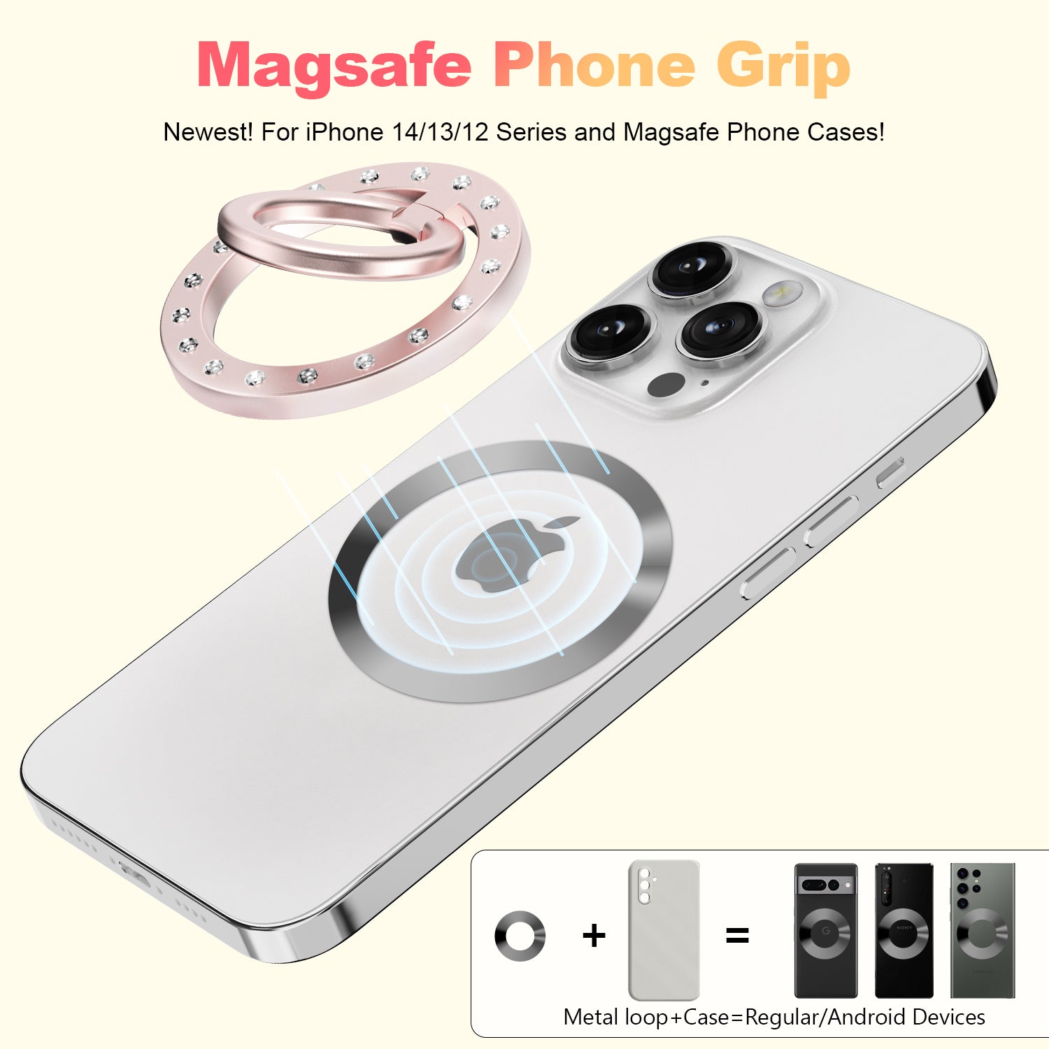 ZH-M03 Magnetic Ring Kickstand Rhinestone Decor Zinc Alloy Phone Finger Grip Holder