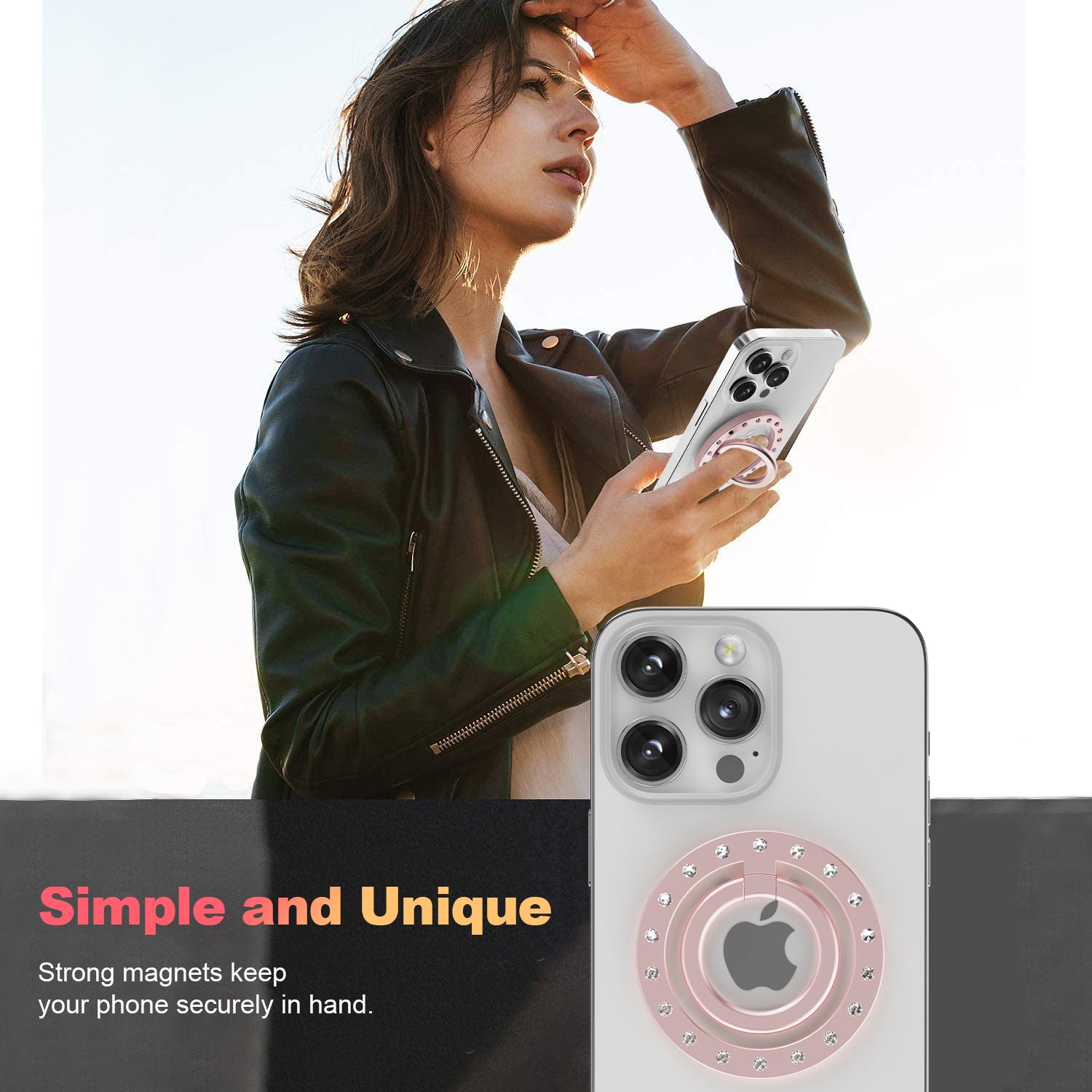 ZH-M03 Magnetic Ring Kickstand Rhinestone Decor Zinc Alloy Phone Finger Grip Holder