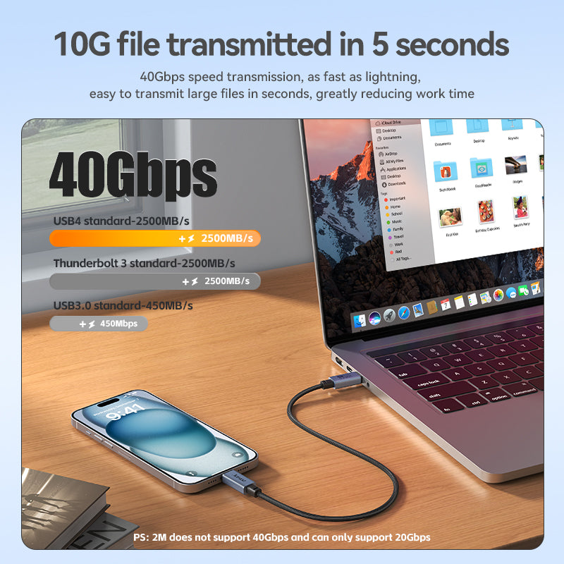 JASOZ D119 1m USB4 8K / 60Hz PD 240W Type-C Fast Charging Cable Compatible with Thunderbolt 3