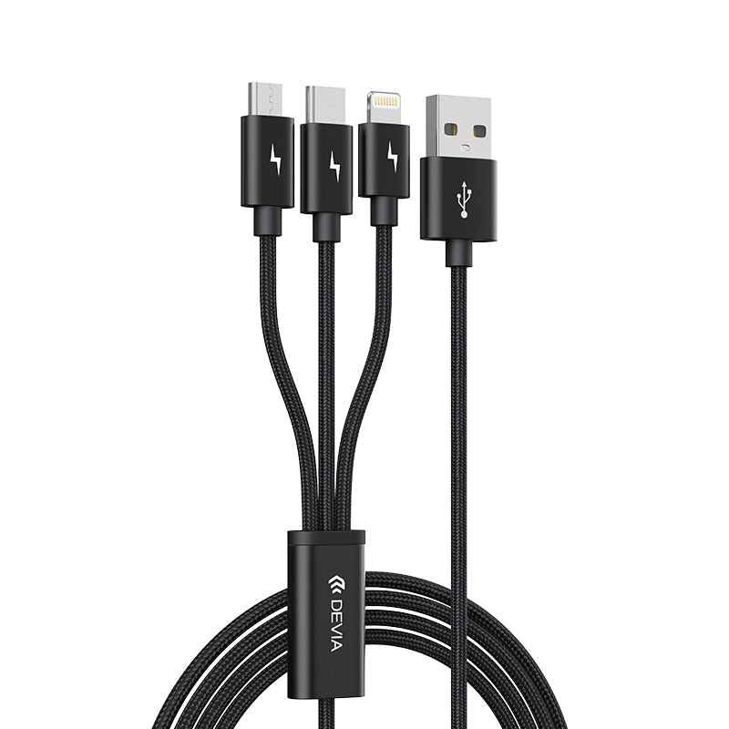 DEVIA Gracious Series 1.2m 3-in-1 Cable USB-A to IP+Micro+Type-C 3A Phone Charging Cord