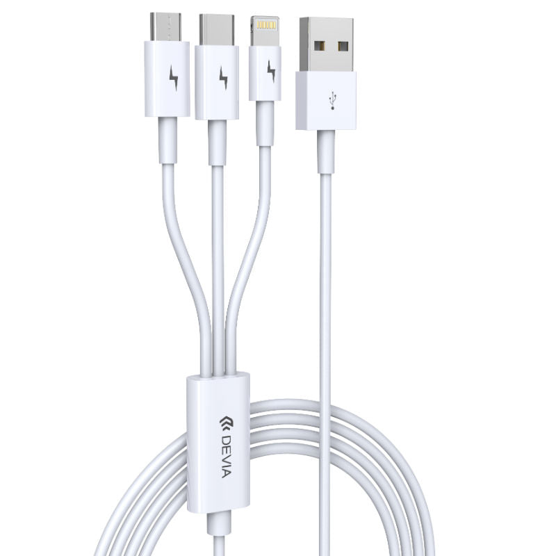 DEVIA Smart Series EC141 1.2m 2A Charging Cable USB-A to IP+Micro+Type-C 3-in-1 Cord