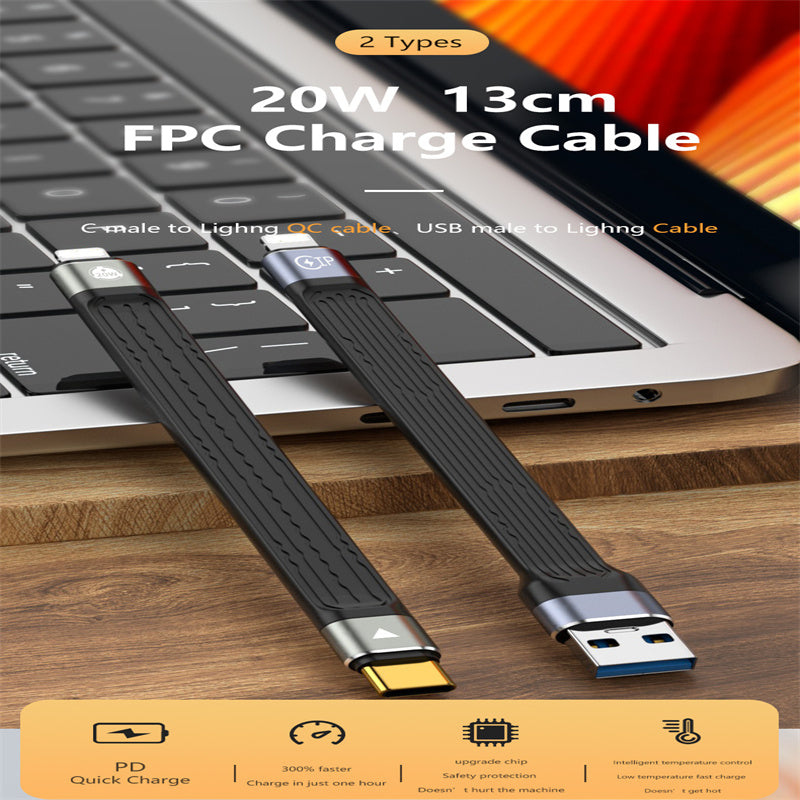 USB to Lightning Cell Phone Cable 14.5cm FPC 100W Fast Charging Data Cord for iPhone iPad