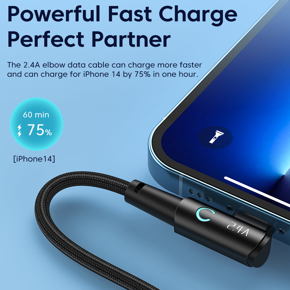 TOOCKI TQ-X25A1 USB-A to Lightning Right Angle Charging Data Cable, 2.4A, 2m