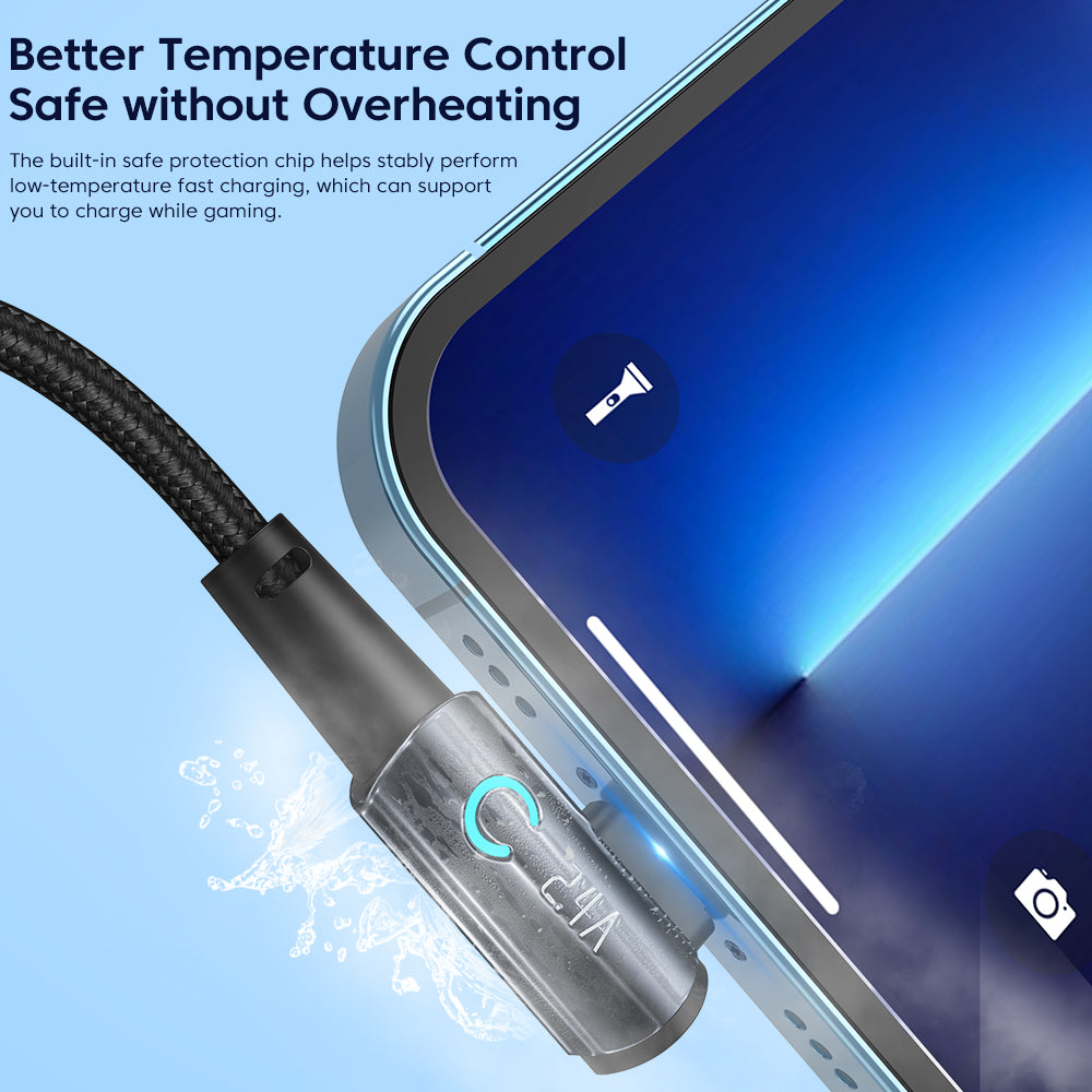 TOOCKI TQ-X25A1 USB-A to Lightning Right Angle Charging Data Cable, 2.4A, 2m