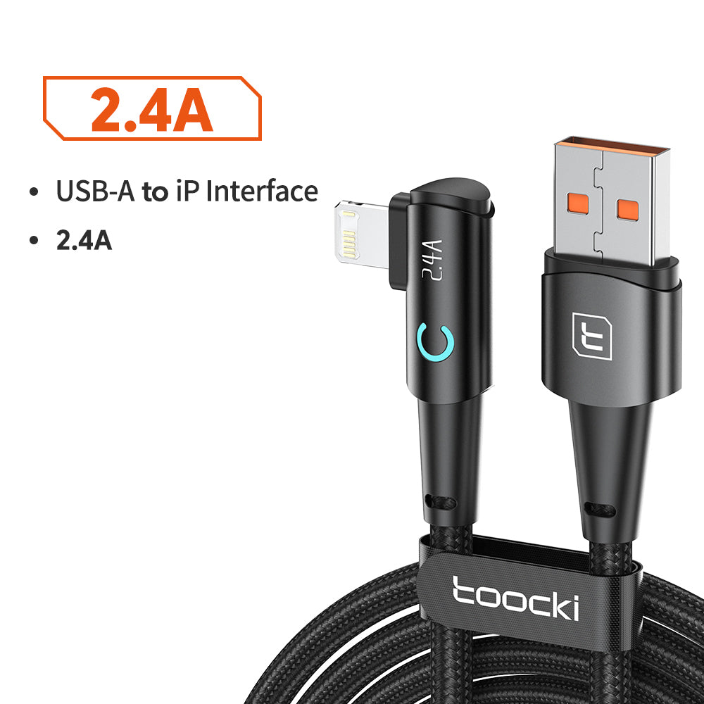 TOOCKI TQ-X25A1 1m 2.4A Charging Cable USB-A to Lightning Right Angle Data Cable