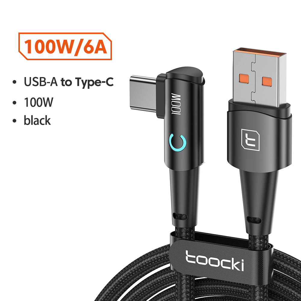 TOOCKI TQ-X25A2 100W USB-A to Type-C Right Angle Charging Data Cable, 2m