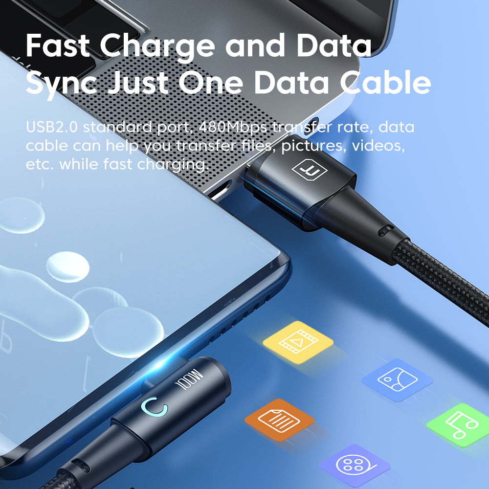 TOOCKI TQ-X25A2 100W USB-A to Type-C Right Angle Charging Data Cable, 2m
