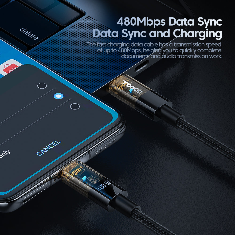 TOOCKI TQ-X06C2 Type-C to Type-C Cable, 2m 100W Charging Data Cable