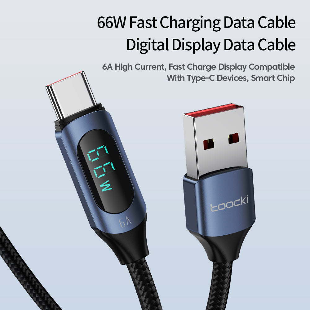 TOOCKI TQ-X03A2 6A Digital Display USB-C Data Cable, 2-Meter Braided Charging Cord