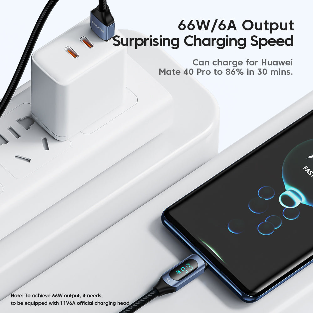 TOOCKI TQ-X03A2 6A Digital Display USB-C Data Cable, 2-Meter Braided Charging Cord