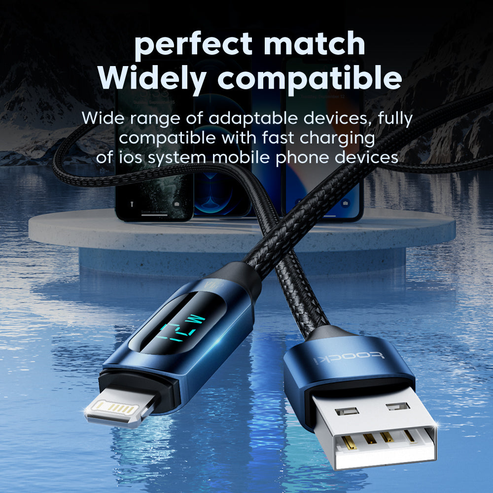 TOOCKI TQ-X03A1 USB-A to Lightning Digital Display Data Cable 2.4A 2-Meter Braided Charging Cord