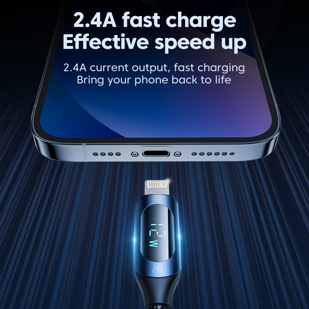 TOOCKI TQ-X03A1 USB-A to Lightning Digital Display Data Cable 2.4A 2-Meter Braided Charging Cord