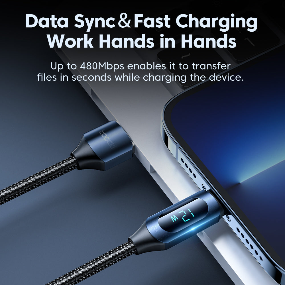TOOCKI TQ-X03A1 USB-A to Lightning Digital Display Data Cable 2.4A 2-Meter Braided Charging Cord