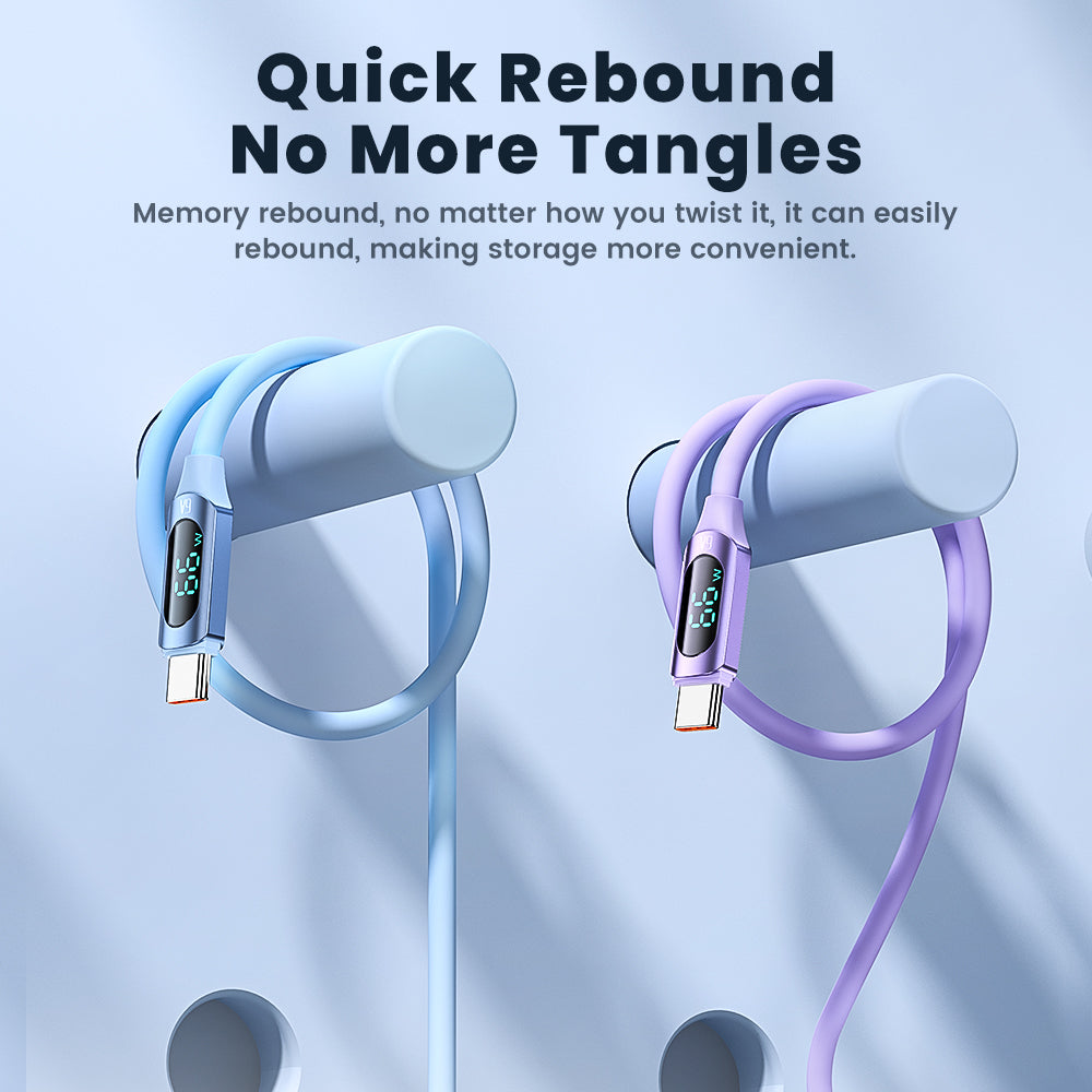 TOOCKI TQ-X55A2 1m USB to Type-C 6A Liquid Silicone Data Cable with Digital Display