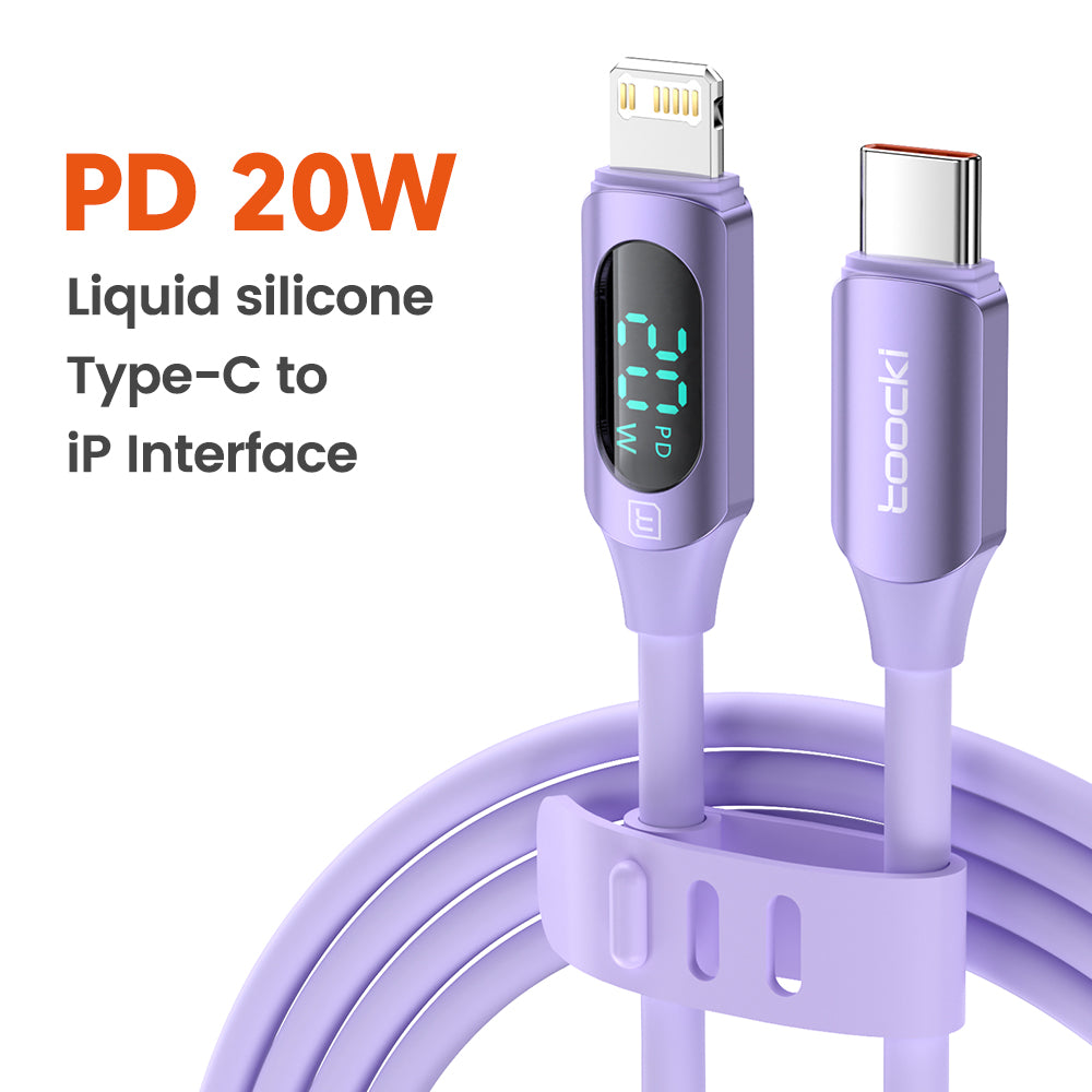 TOOCKI TQ-X55C1 2m Type-C to Lightning PD 20W Liquid Silicone Data Cable with Digital Display