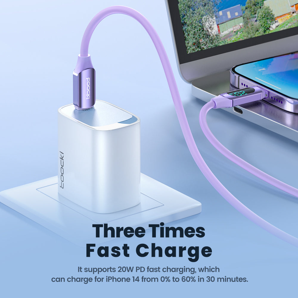 TOOCKI TQ-X55C1 2m Type-C to Lightning PD 20W Liquid Silicone Data Cable with Digital Display