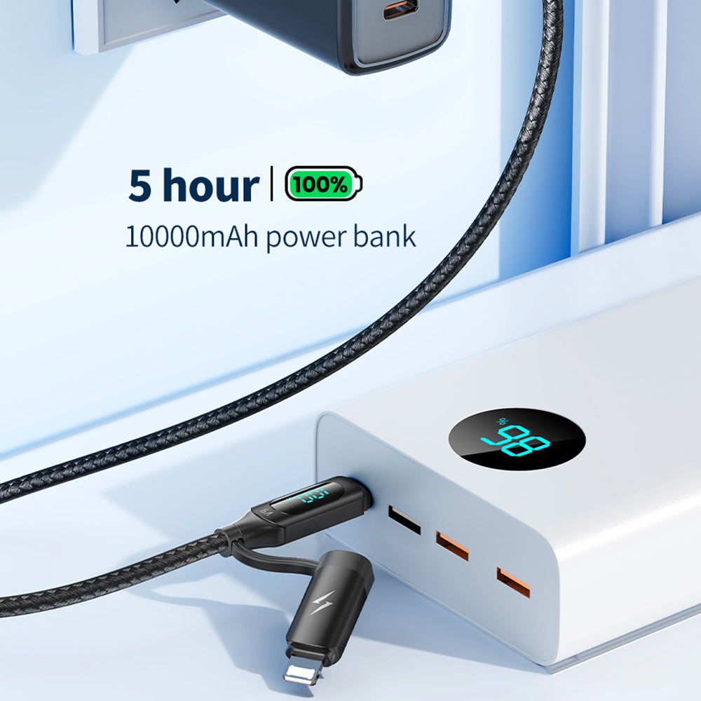 TOOCKI TQ-X72A 2-in-1 USB-A to Type-C / iP Data Cable, 1m 6A 66W Fast Charging Cable with Digital Display