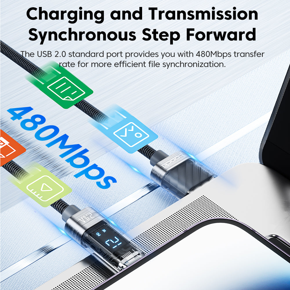TOOCKI TQ-X36A1 2m USB to Lightning Digital Display Cord 2.4A Fast Charging Cable
