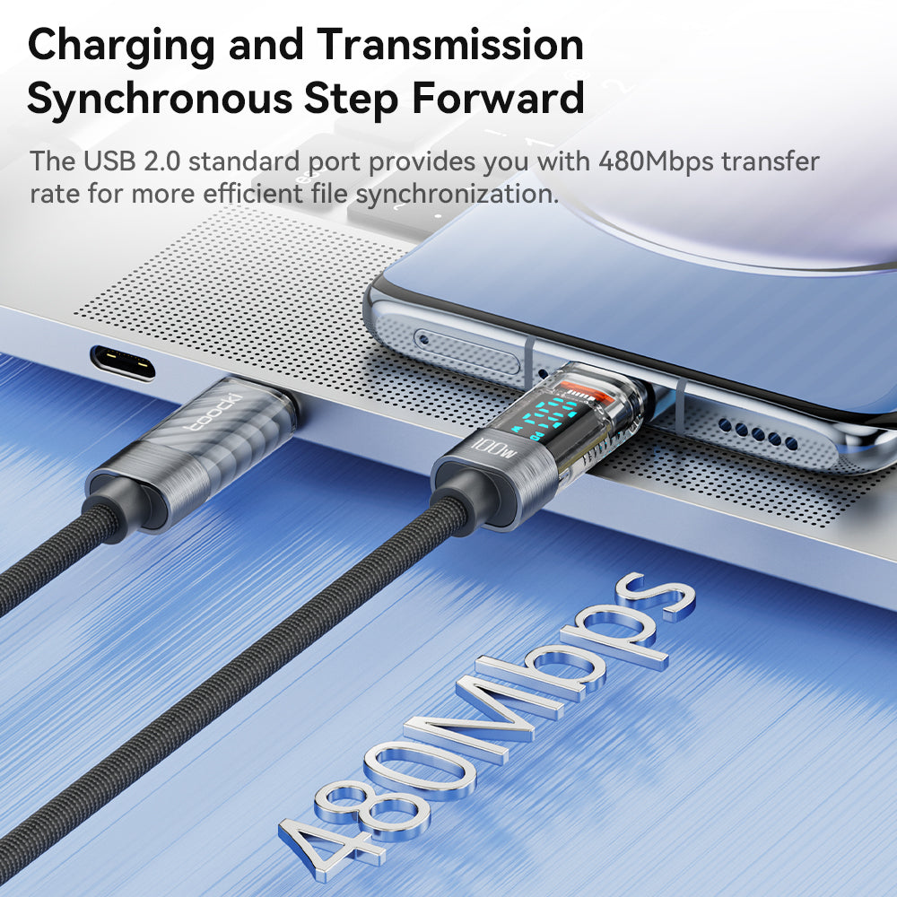 TOOCKI TQ-X36C2 2m PD 100W USB-C Cable Fast Charging 480Mbps Data Cord