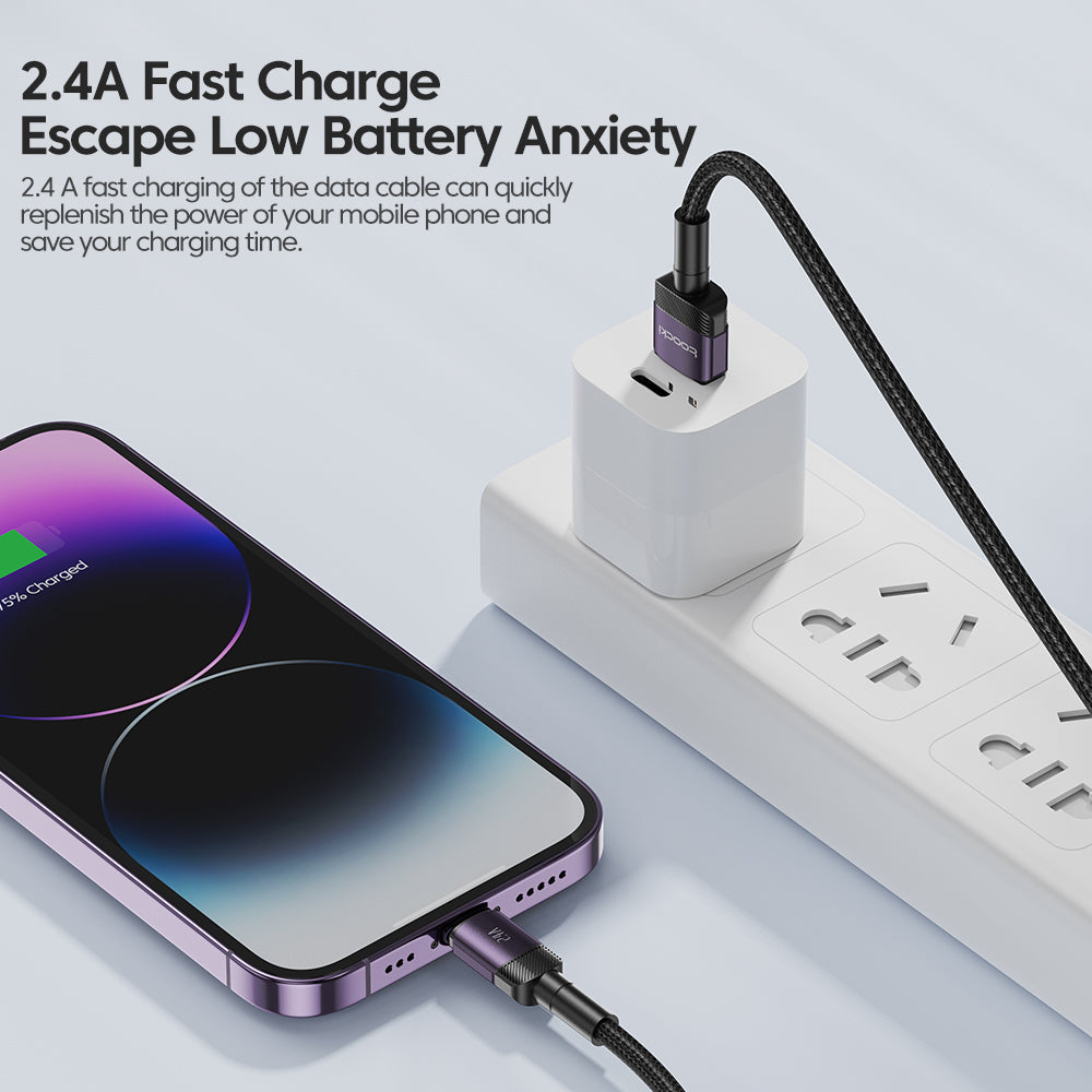 TOOCKI TQ-X12A1 1m USB to Lightning Data Cable 2.4A Fast Charging Braided Wire