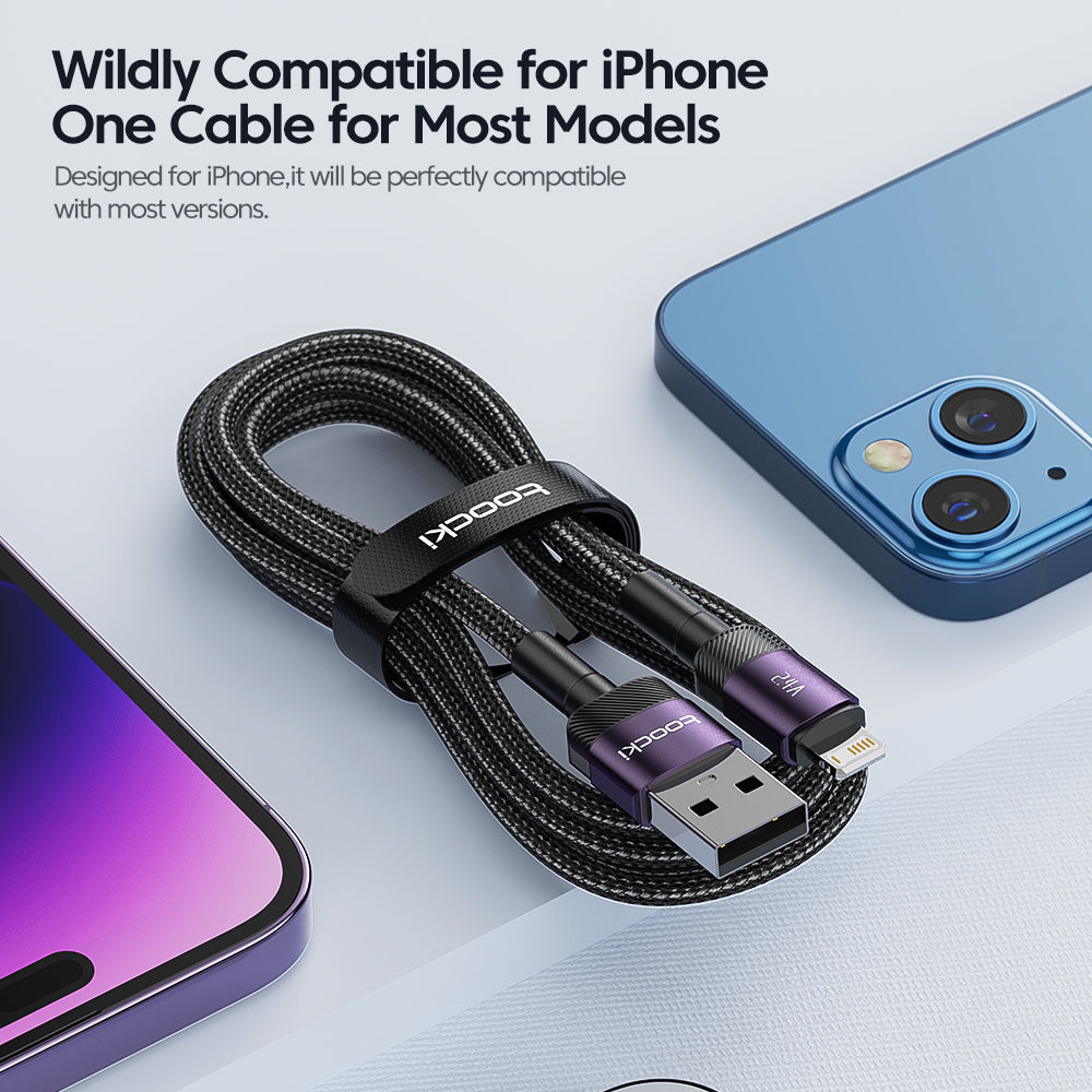 TOOCKI TQ-X12A1 1m USB to Lightning Data Cable 2.4A Fast Charging Braided Wire