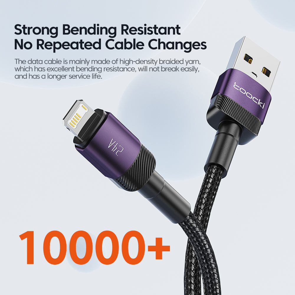 TOOCKI TQ-X12A1 1m USB to Lightning Data Cable 2.4A Fast Charging Braided Wire