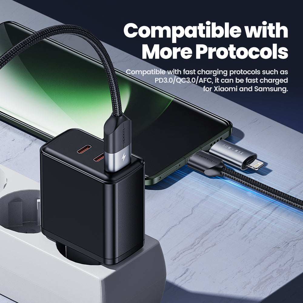 TOOCKI TQ-X44 1m USB-A / Type-C to Type-C / iP 4 in 1 60W Fast Charging Data Cable