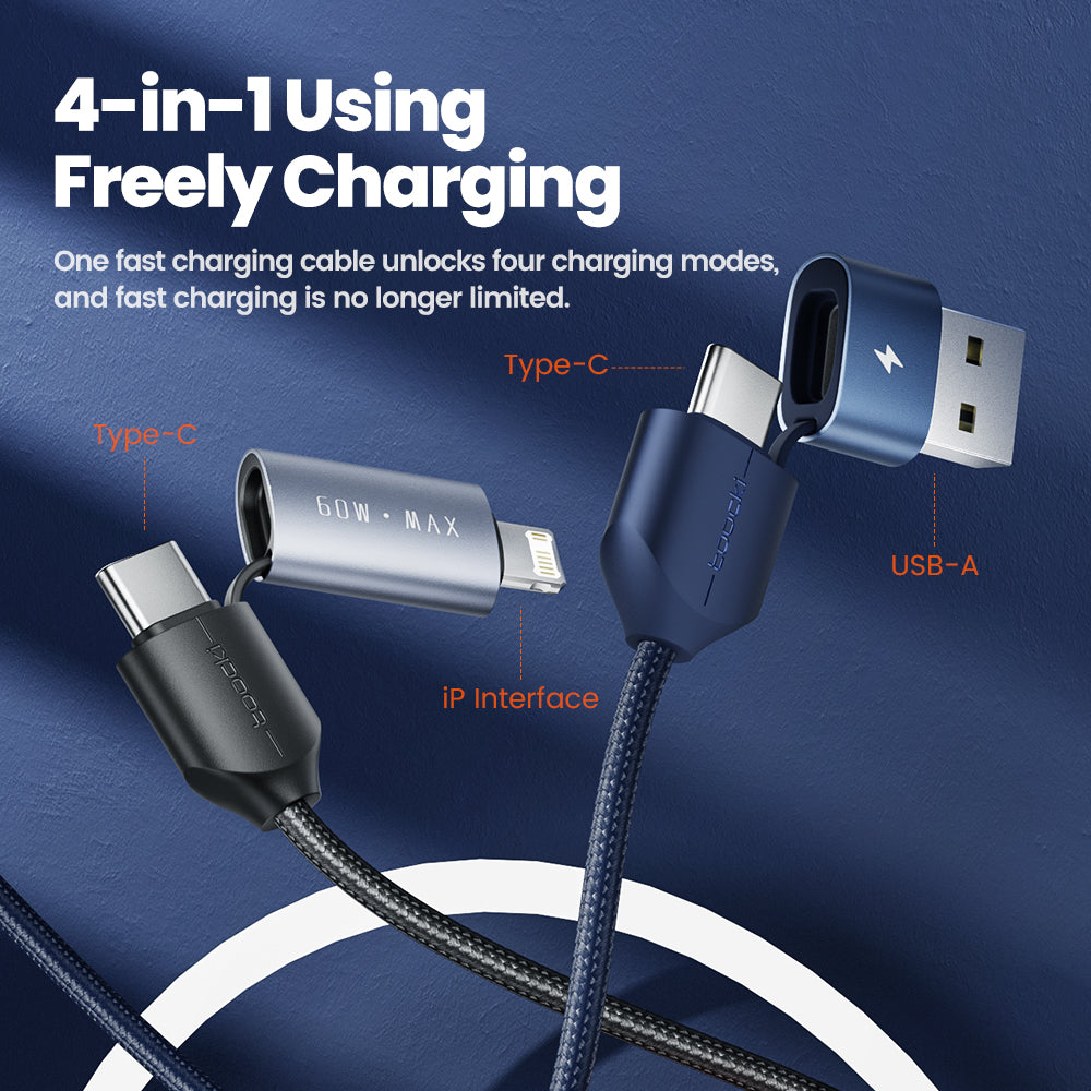 TOOCKI TQ-X44 1m USB-A / Type-C to Type-C / iP 4 in 1 60W Fast Charging Data Cable