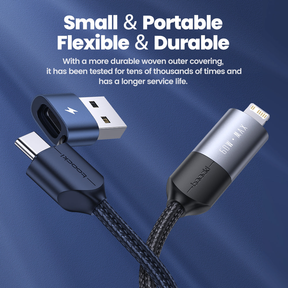 TOOCKI TQ-X44 2m USB-A / Type-C to Type-C / iP 4 in 1 Data Cable 60W Fast Charging Wire