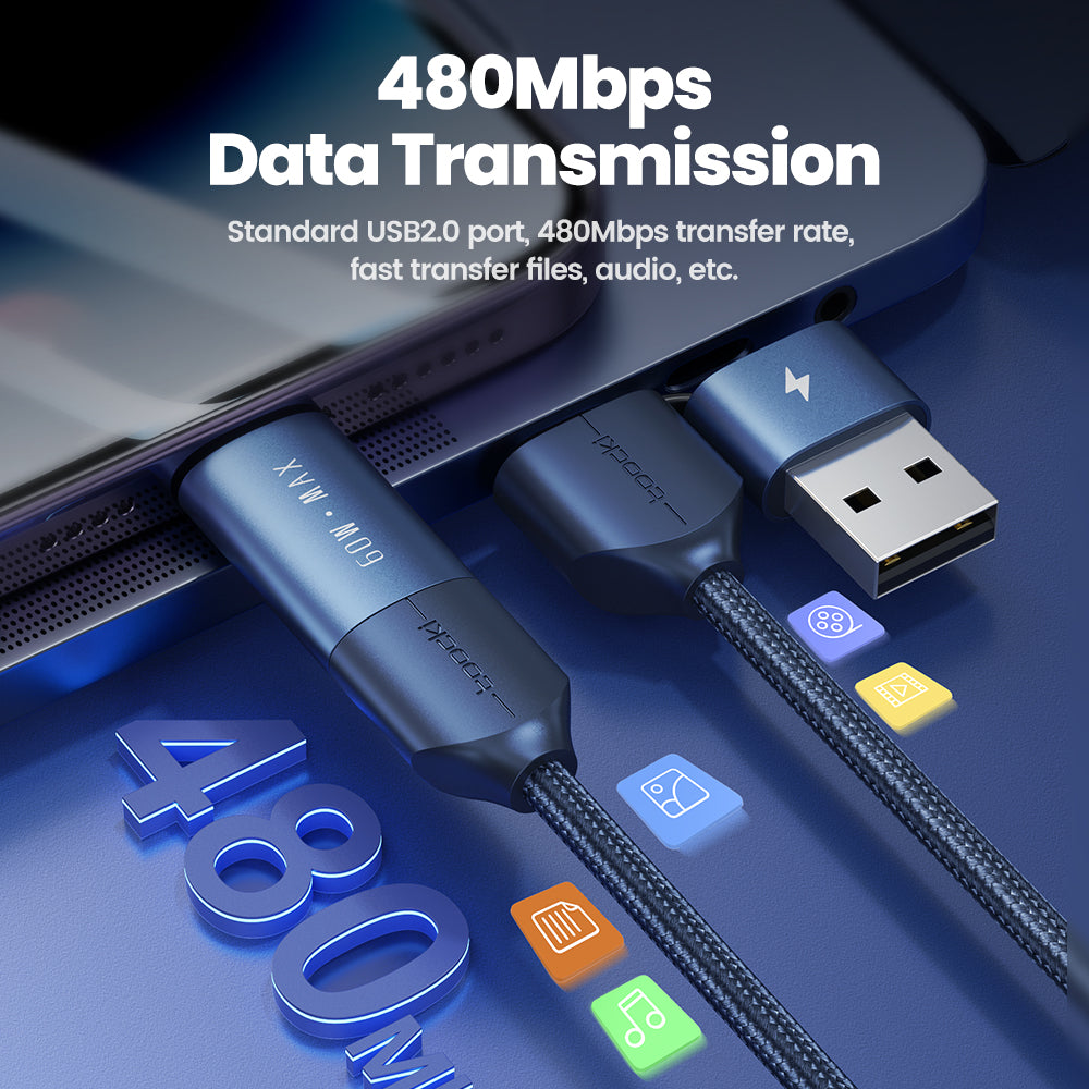TOOCKI TQ-X44 2m USB-A / Type-C to Type-C / iP 4 in 1 Data Cable 60W Fast Charging Wire
