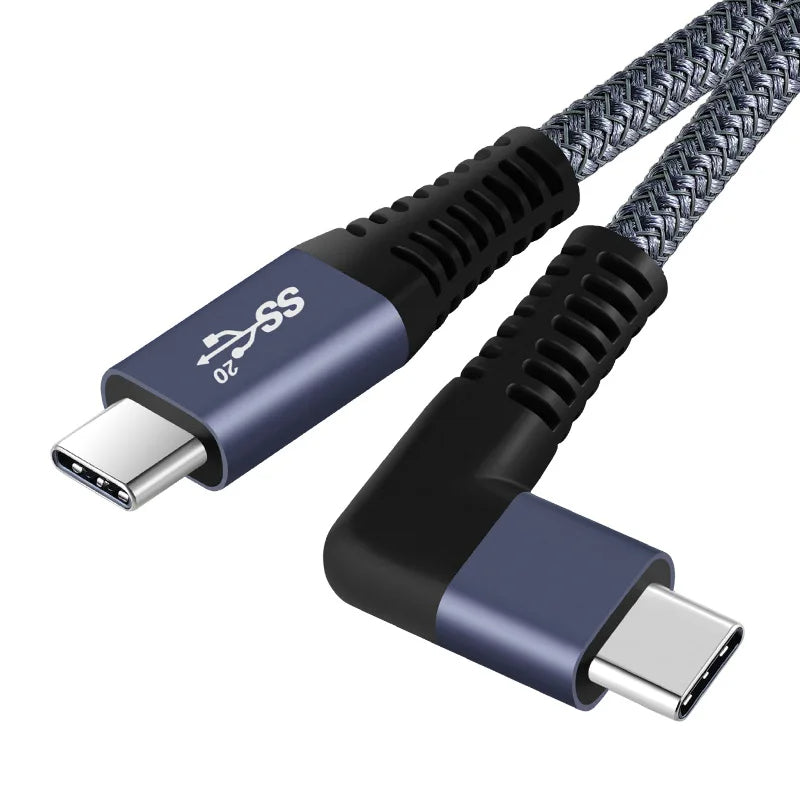 0.5m 100W USB-C to USB-C Braided Cable, Right Angle Type-C Fast Charging Data Cable, 20Gb / s, 4K 60Hz