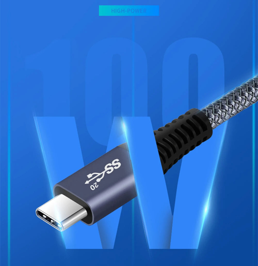 0.5m 100W USB-C to USB-C Braided Cable, Right Angle Type-C Fast Charging Data Cable, 20Gb / s, 4K 60Hz