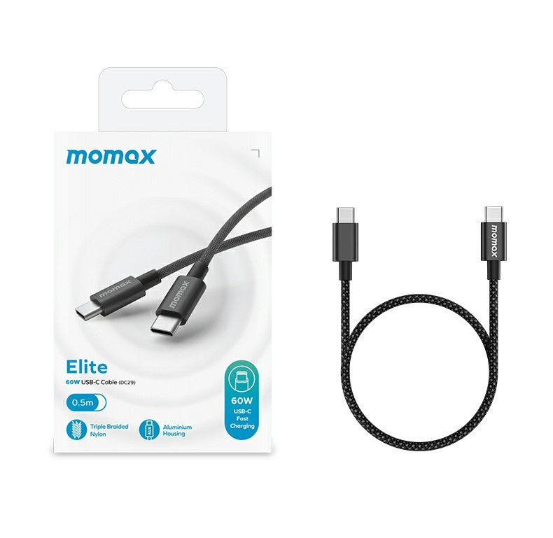 MOMAX Elite 1.5m USB C to USB C PD 60W Fast Charging Wire Nylon Braided Data Cable
