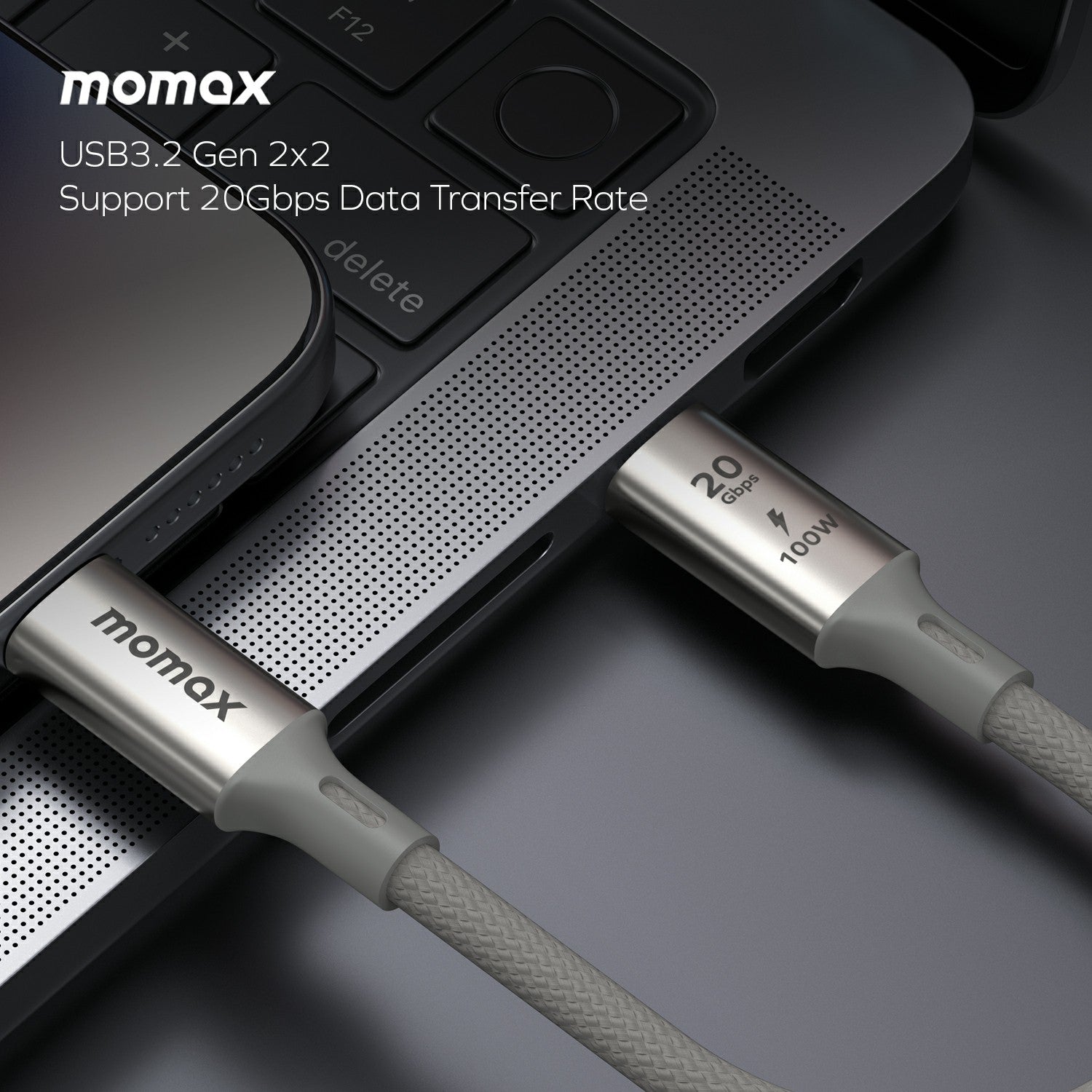 MOMAX Elite 1m USB3.2 Type-C to Type-C PD 100W Fast Charging Braided Data Cable