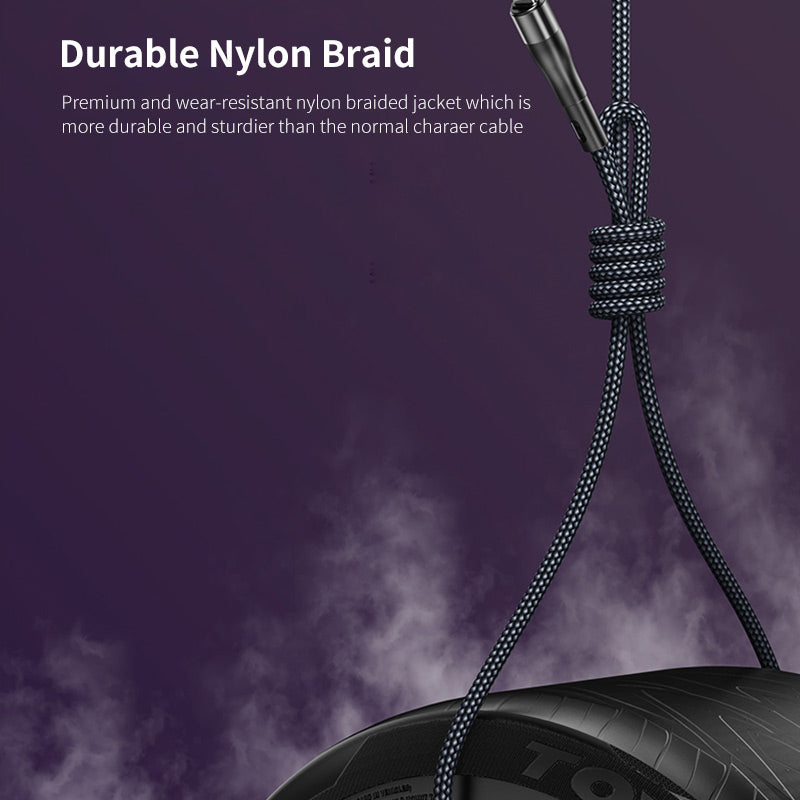 ENKAY 1.3m USB / Type-C to iP / Type-C / Micro USB 5A Fast Charge Data Cable with LED Indicator, Nylon Braided