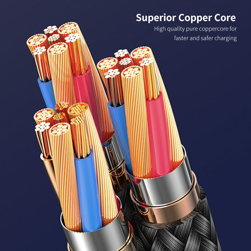 ENKAY 1.3m USB / Type-C to iP / Type-C / Micro USB 5A Fast Charge Data Cable with LED Indicator, Nylon Braided