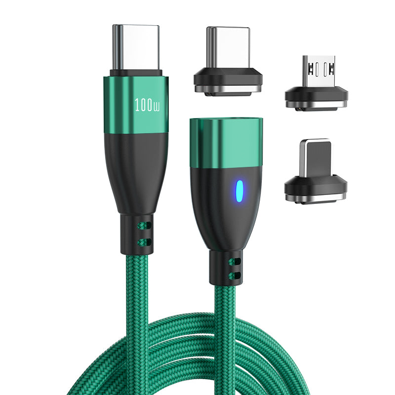 ENKAY 1m 24Pin PD 100W Type-C to iP / Type-C / Micro USB Magnetic Charging Data Cable with LED Indicator