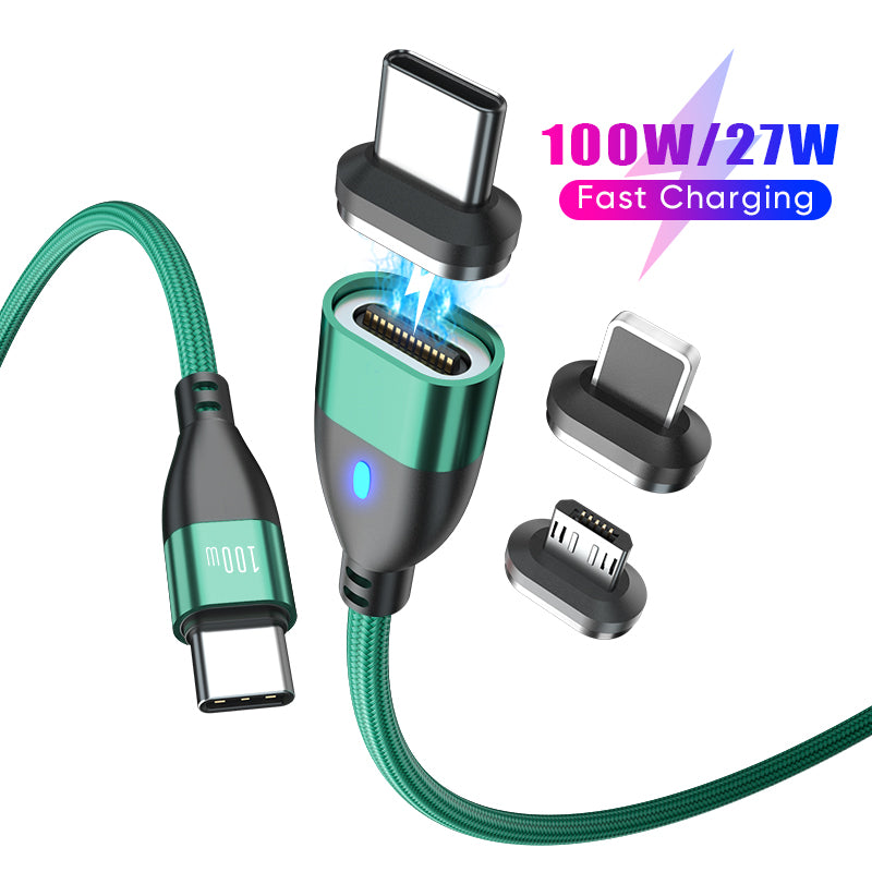 ENKAY 1m 24Pin PD 100W Type-C to iP / Type-C / Micro USB Magnetic Charging Data Cable with LED Indicator