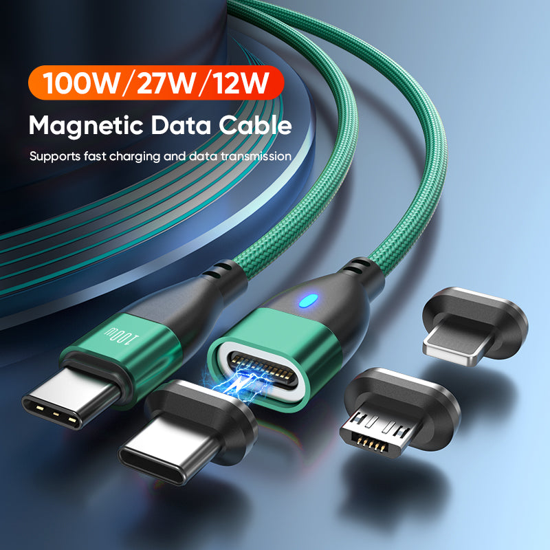 ENKAY 1m 24Pin PD 100W Type-C to iP / Type-C / Micro USB Magnetic Charging Data Cable with LED Indicator
