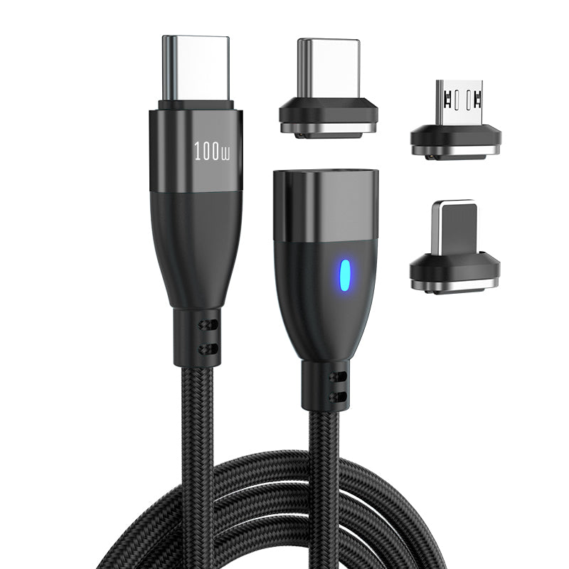 ENKAY 1m 24Pin PD 100W Type-C to iP / Type-C / Micro USB Magnetic Charging Data Cable with LED Indicator