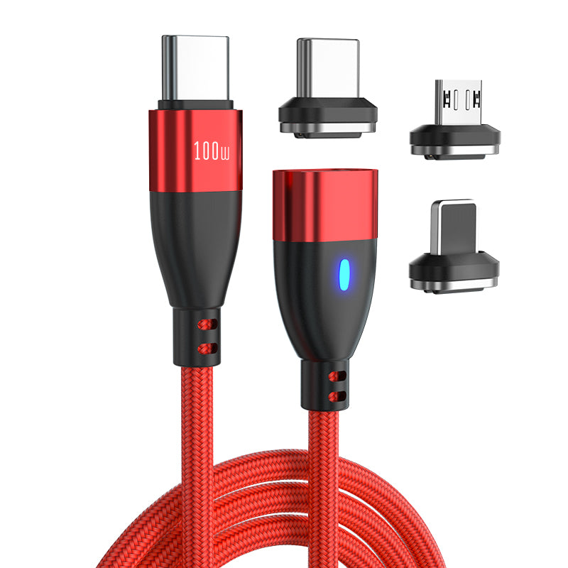 ENKAY 1m 24Pin PD 100W Type-C to iP / Type-C / Micro USB Magnetic Charging Data Cable with LED Indicator