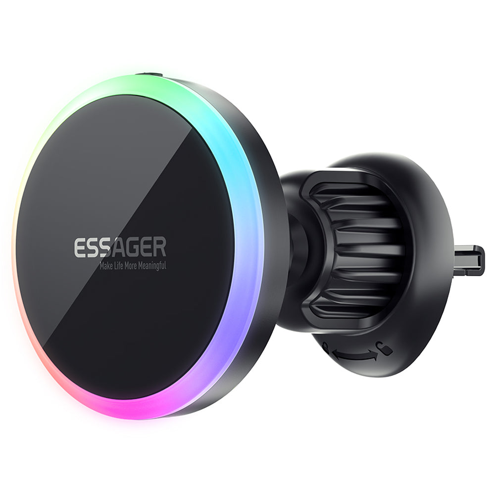 ESSAGER ACPH004 Car Magnetic Wireless Charger Colorful Light Air Vent Dashboard Mount Phone Charging Bracket