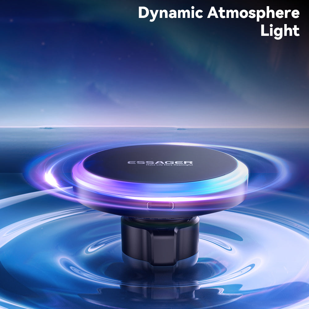 ESSAGER ACPH004 Car Magnetic Wireless Charger Colorful Light Air Vent Dashboard Mount Phone Charging Bracket