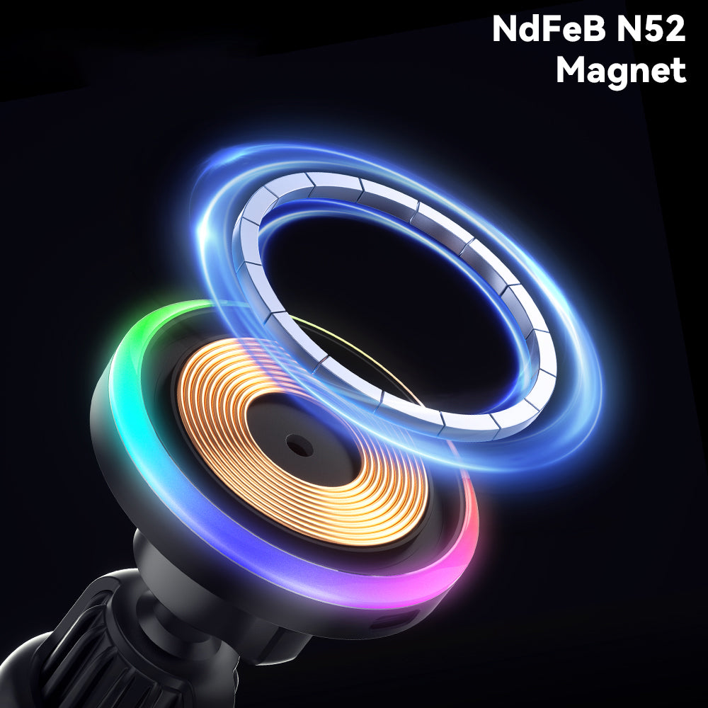 ESSAGER ACPH004 Car Magnetic Wireless Charger Colorful Light Air Vent Dashboard Mount Phone Charging Bracket