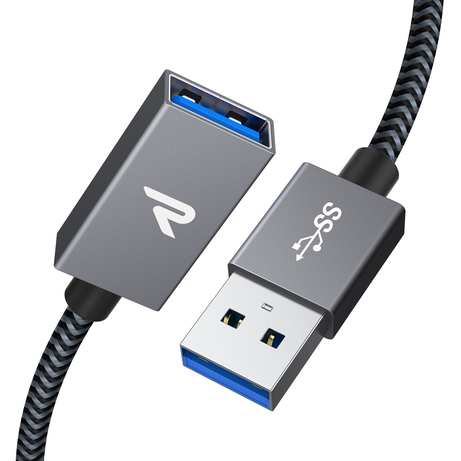 RAMPOW 1m USB-A Male to USB-A Female Extension Cable USB 3.0 5Gbps Nylon Braided Data Cable
